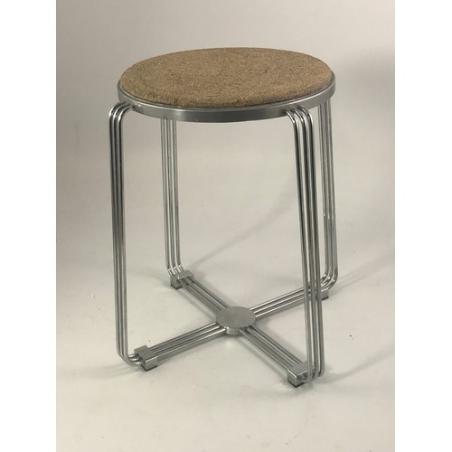 1097 - CHROME DECO STYLE BATHROOM STOOL WITH ORIGINAL CORK SEAT