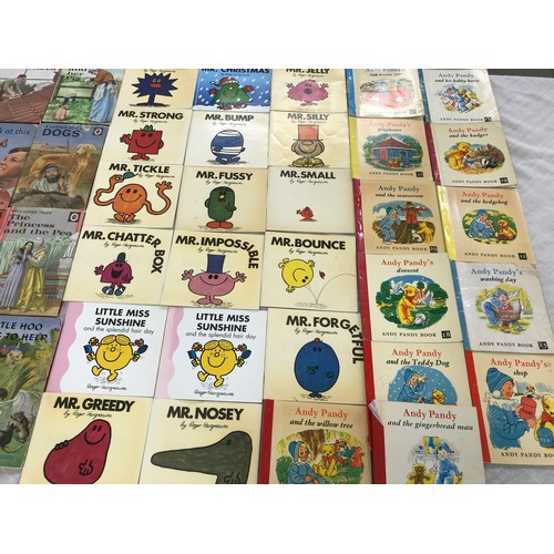 205 - 80 LADYBIRD BOOKS, 17 MR MEN BOOKS AND 12 ANDY PANDY BOOKS.