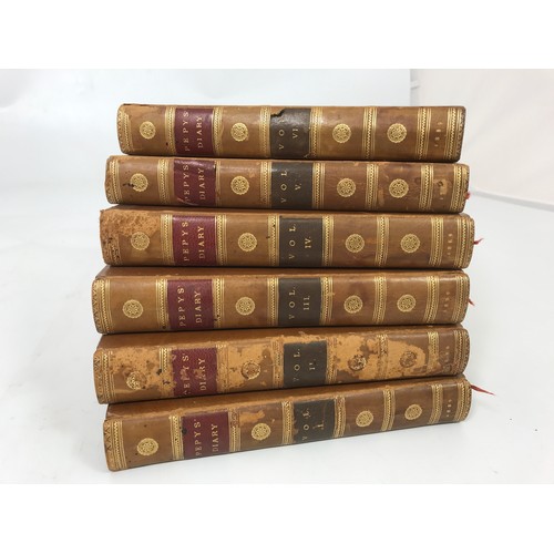 341 - 6 VOLUMES, LEATHER BINDINGS, ‘’PEPYS DIARY’, FRONTIS ‘DIARY OF SAM PEPYS ESQ WITH NOTES BY RICHARD L... 