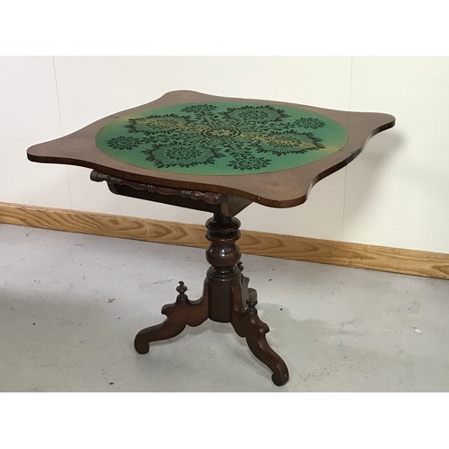 1088 - MAHOGANY FOLD OVER CARD TABLE ON PEDESTAL WITH TRIPOD BASE