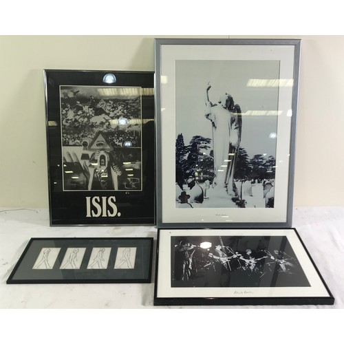 182 - SKETCH OF THE BEATLES TOGETHER WITH MISC. FRAMED MUSIC RELATED PICTURES AND PRINTS