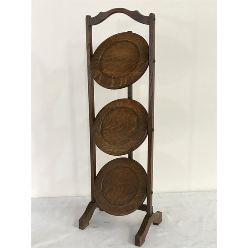 1116 - FOLDING 3 TIER OAK CAKE STAND