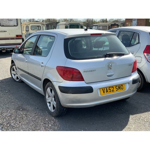 21 - MOTOR CAR, PEUGEOT 307 GLX 16V AUTO, 5 DOOR HATCHBACK, PETROL VA52 SMO, 1587CC. MILEAGE AT MOT DATE ... 