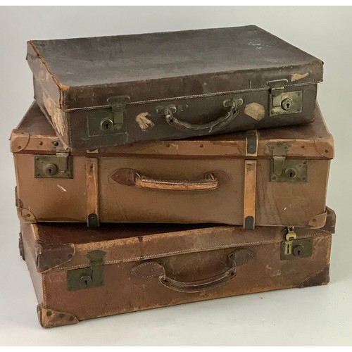 1518 - VINTAGE LUGGAGE - 3 LEATHER CASES