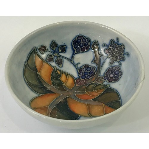 1718 - MOORCROFT LIGHT BLUE GROUND DISH WITH BLACKBERRY DECORATION AF