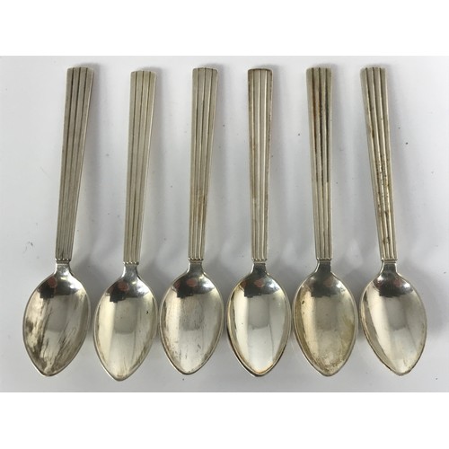 3396 - SET OF 6 SILVER GEORG JENSEN TEA SPOONS WITH GEORG JENSEN BOX, APPROX 86 g WITH BOX