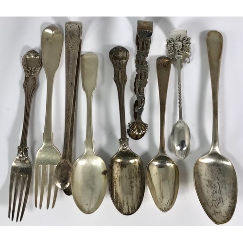 3410 - MISC. SILVER SPOONS, TONGS ETC. APPROX 232 g