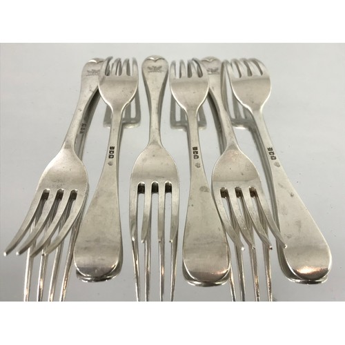 3388 - SET OF 6 CRESTED FIDDLE BACK DESSERT FORKS APPROX. 310 g LONDON 1918