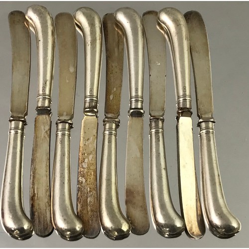 3387 - 9 SILVER PISTOL GRIP BUTTER KNIVES