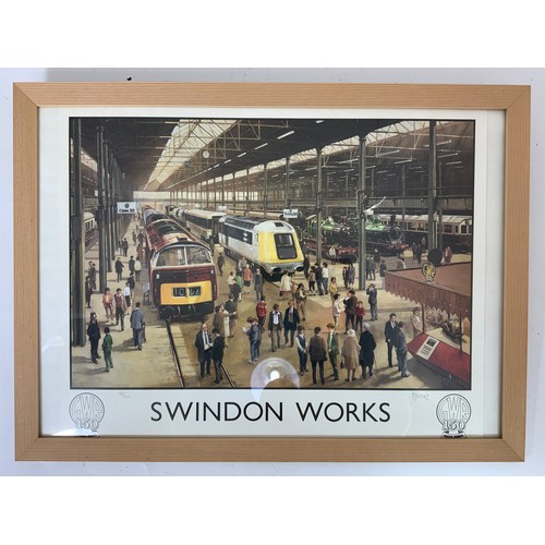 14 - FRAMED SWINDON WORKS GREAT WESTERN RAILWAY 150TH ANNIVERSARY FRAMED PRINT 98/150 SIGNED BY THE ARTIS... 