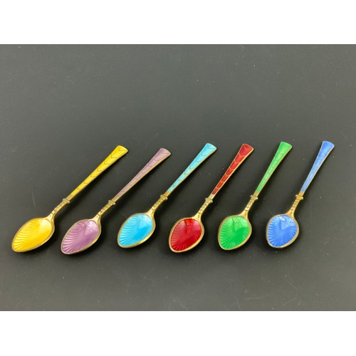 3403 - SET OF 6 SILVER AND ENAMELLED TEA SPOONS HALLMARKED BIRMINGHAM T&S