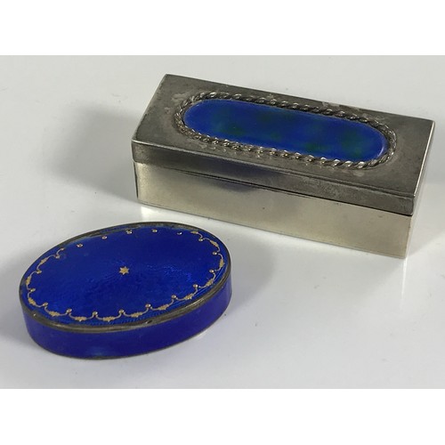 3411 - RECTANGULAR SILVER PILL BOX WITH ENAMEL PANEL TO LID TOGETHER WITH AN OVAL DITTO AF