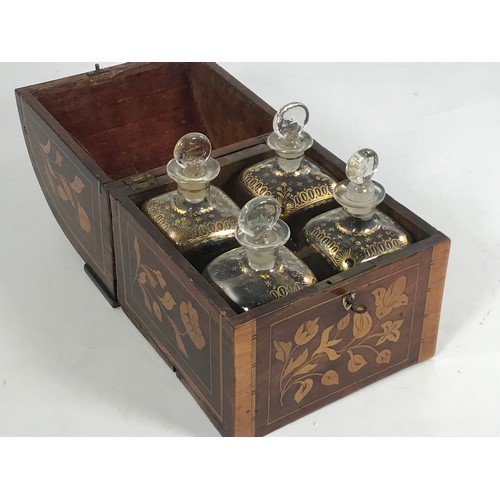 3143 - AN EARLY 19TH CENTURY DUTCH WALNUT AND FLORAL MARQUETRY INLAID DECANTER BOX WITH 4 MATCHING 19TH CEN... 