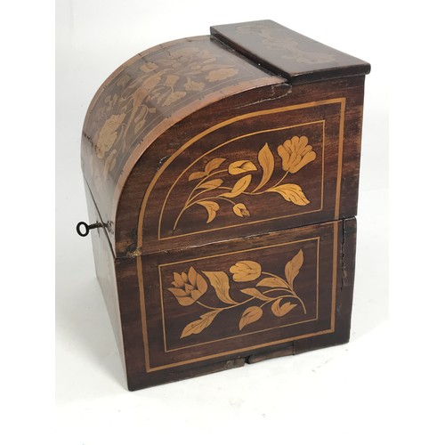 3143 - AN EARLY 19TH CENTURY DUTCH WALNUT AND FLORAL MARQUETRY INLAID DECANTER BOX WITH 4 MATCHING 19TH CEN... 