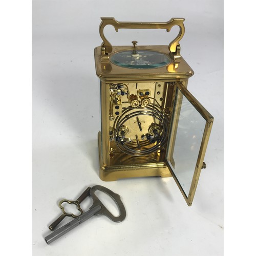 3166 - LARGE SCALE FRENCH 4 GLASS CARRIAGE CLOCK WITH ALARM AND REPEAT MECHANISM