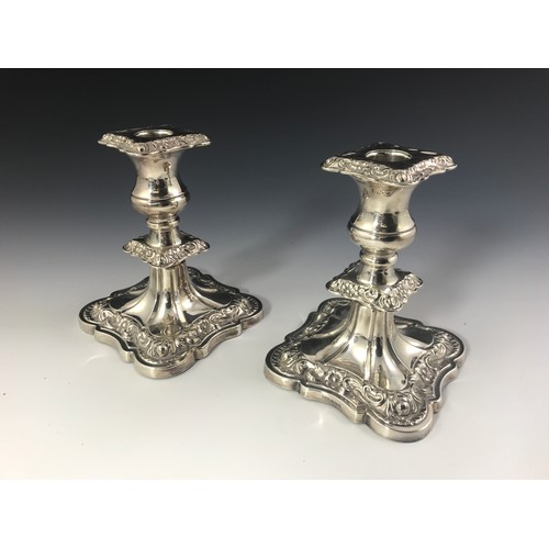 3367 - PAIR OF ROCCOCO STYLE LOADED SILVER CANDLESTICKS, HALLMARK SHEFFIELD