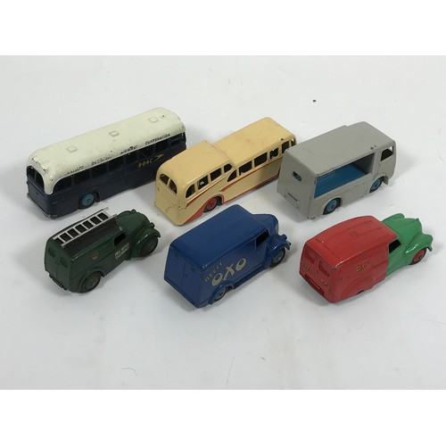 362 - DINKY TOYS COMPRISING BOAC COACH 283, OBSERVATION COACH IN FAWN AND RED 261 TELEPHONE SERVICE VAN WI... 