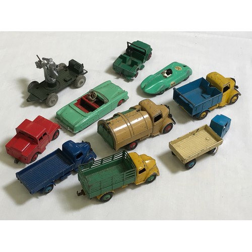 358 - MIXED DINKY TOYS AND OTHERS INCLUDING BEDFORD DUSTCART, TIPPER TRUCK, AUSTIN 30J LORRY, DODGE STAKE ... 