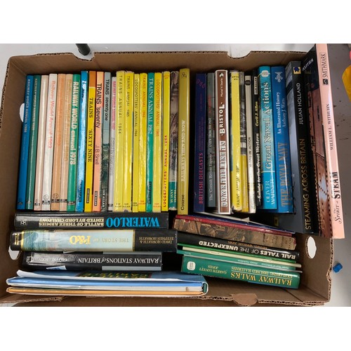 65 - 2 LARGE BOOKS OF MISC. RAILWAY BOOKS INCLUDING LARGE QUANTITY OF TRAINS ANNUALS FROM THE 1960S AND O... 