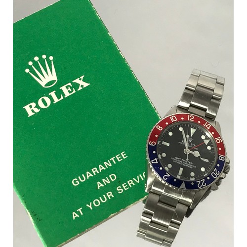 3653 - ROLEX GMT MASTER 1675 'PEPSI', RARE MODEL HAVING WIDE PEPSI DIAL AND POINTED CROWN GUARDS, RECENT SE... 