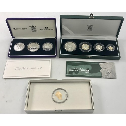 3650 - UNITED KINGDOM SILVER PROOF BRITANNIA COLLECTION 4 COIN SET IN PRESENTATION CASE, 3 COIN ROYAL AUSTR... 