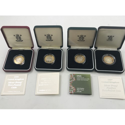 3646 - PIEDFORT AND 3 OTHER SILVER PROOF £2 COINS IN PRESENTATION CASES