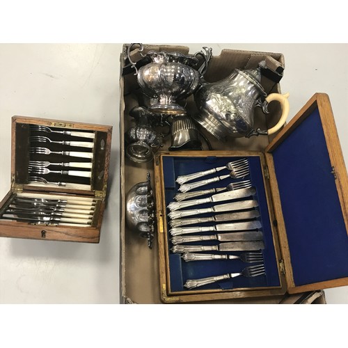 3288 - MISC. PLATED WARE INCLUDING CASED SET OF FISH EATERS IN FITTED CANTEEN