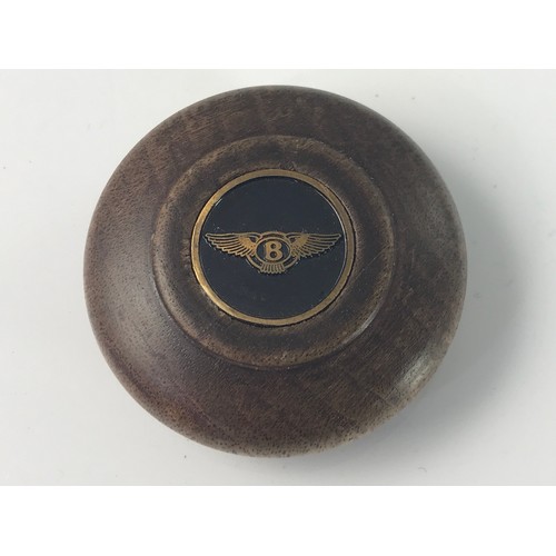 414 - CYLINDRICAL TREEN BOX WITH BENTLEY CREST