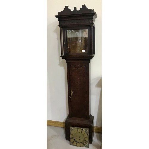 2162 - OAK LONG CASE CLOCK CASE AND BRASS FACE