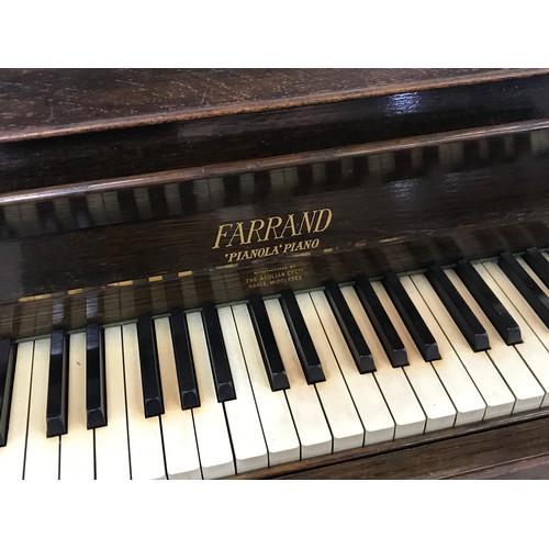 1328 - OAK CASED FARRAND PIANOLA PIANO TOGETHER WITH LARGE QUANTITY OF PIANOLA ROLLS