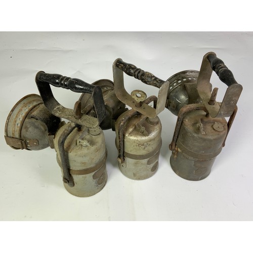 11 - THREE OLD RAILWAY HAND LAMPS CRESTELLY THE PREMIER LAMP CO LEEDS, OME MARKED BR(W)