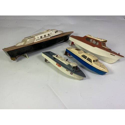 281 - A BATTERY OPERATED MOTOR LAUNCH PLUS TRIANG PLASTIC MOTOR LAUNCH BOAT 417 FIRE YACHT AND BURNHAM MOT... 