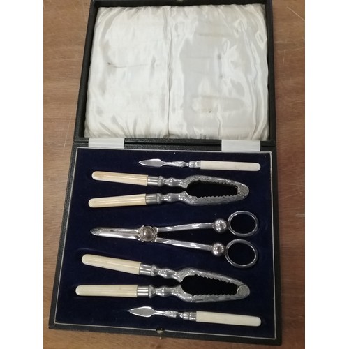 3419 - CASED SET  GOLDSMITHS OF 6 SILVER TEA SPOONS AND TONGS , CASED LOBSTER SET ETC.