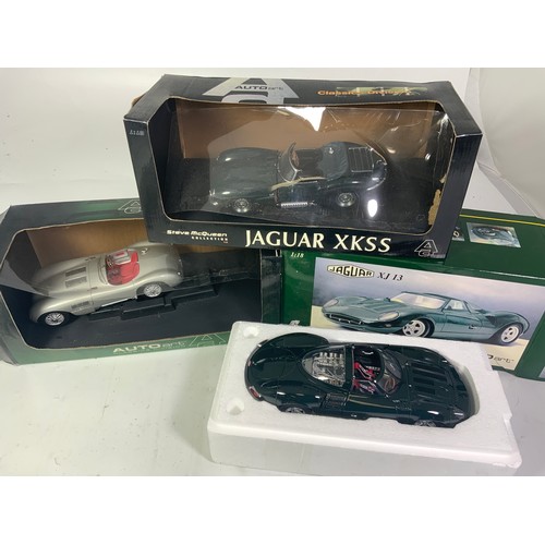 264 - THREE AUTO ART PART BOXED VEHICLES : 1:18 JAGUAR C TYPE, JAGUAR XJ 13 & JAGUAR XKSS