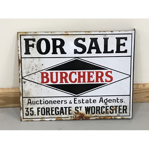 398 - BURCHERS ESTATE AGENTS FOR SALE ENAMELLED SIGN APPROX 51 X 40 cms