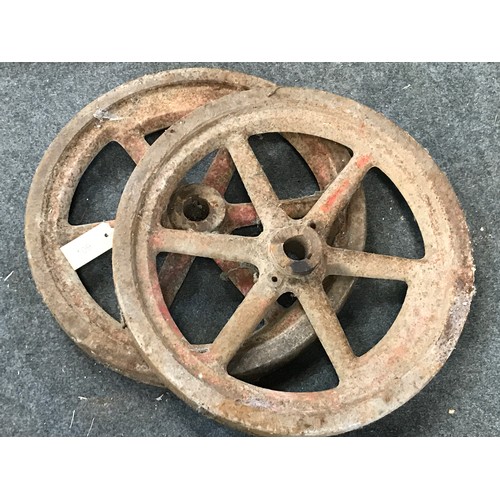 109 - PAIR OF CAST IRON WHEELS APPROX 45 cms DIAMETER, WITH CRANK AND PISTON