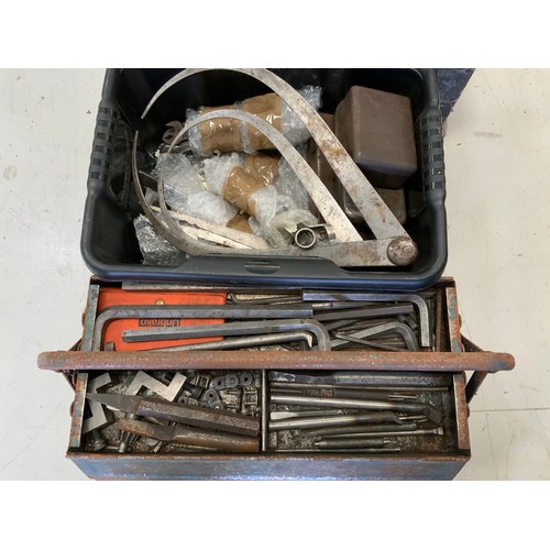 345 - TOOL BOX, QUANTITY OF OLDER TOOLS INC. WHITWORTH, PLUS WOODEN TOOLBOX, ETC