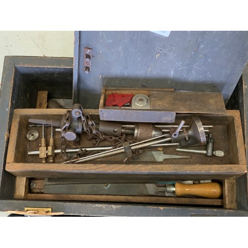 345 - TOOL BOX, QUANTITY OF OLDER TOOLS INC. WHITWORTH, PLUS WOODEN TOOLBOX, ETC