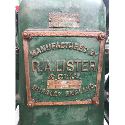 614 - LISTER 60L NUMBER 27784 5 HP 450 RPM SINGLE CYLINDER VERTICAL ENGINE WITH TWIN FLY WHEEL