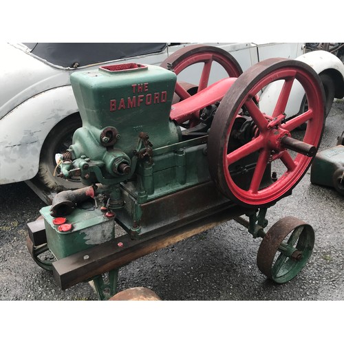 612 - BAMFORD OPEN CRANK SINGLE CYLINDER WITH TWIN FLY WHEEL (with mag) 7016 5.6 BHP 450 RPM PLATE ENGINE ... 