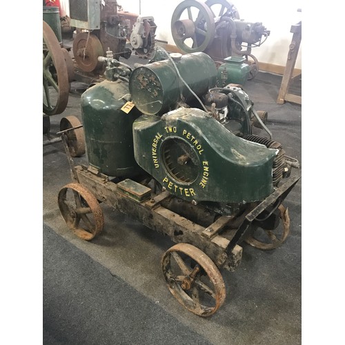 598 - A UNIVERSAL 2 STROKE PETROL ENGINE PETTER WITH COMPRESSOR ON TROLLEY NOTE THERE IS A TWIN CYLINDER F... 