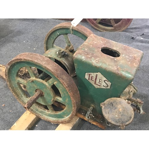 601 - TELES SINGLE CYLINDER OPEN CRANK TWIN FLY WHEEL ENGINE 1.5 HP