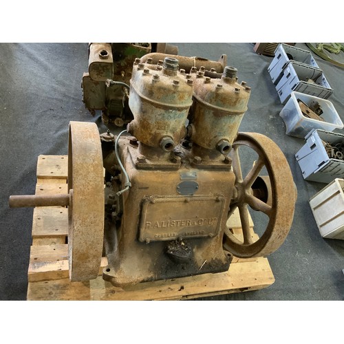 591 - LARGE PART ENGINE RA LISTER AND CO DURSLEY ENGLAND TWIN CYLINDER TWIN FLY WHEEL ENGINE WITH H SAVAGE... 