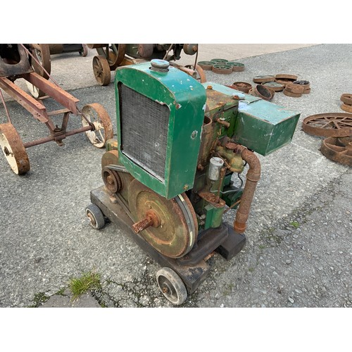 689 - STATIONARY ENGINE, LISTER D WITH ATTACHED GENERATOR SET SINGLE CYLINDER AND FLY WHEEL WITH RADIATOR ... 