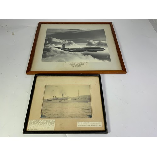 15 - FRAMED PICTURE OF RAE DE HAVILAND COMET XN453, IN FRAME , PRESENTED  TO FLIGHT LIEUTENANT D.B. CASSE... 