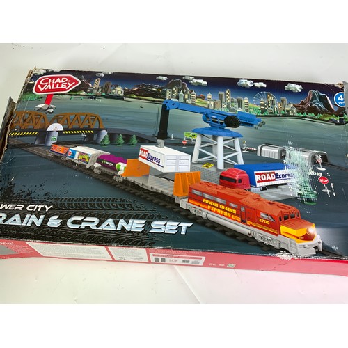 128 - CHAD VALLEY POWER CITY TRAIN AND CRANE SET, BOXED, UNSEALED AND CONTENTS UNCHECKED, BOX IN VPC