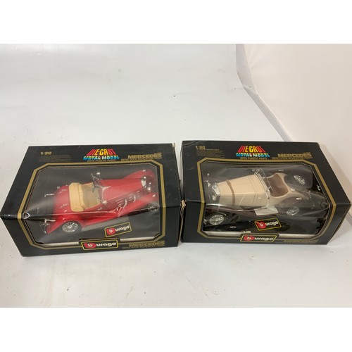 151 - DIE CAST CARS, BURAGO 2 MODEL 20302 MERCEDES BENZ 500K ROADSTER (1936) 1 IN RED AND 1 IN CREAM