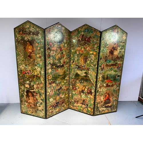 119 - VICTORIAN FOLDING 4 PANEL SCRAP SCREEN