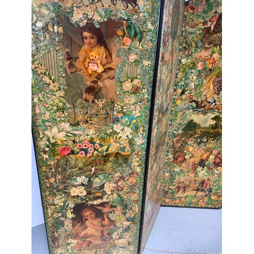 119 - VICTORIAN FOLDING 4 PANEL SCRAP SCREEN