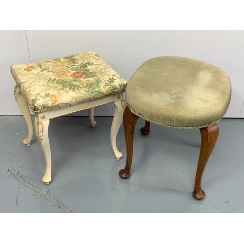 292 - UPHOLSTERED STOOL WITH CABRIOLE LEGS AND ONE OTHER RECTANGULAR TOP DITTO